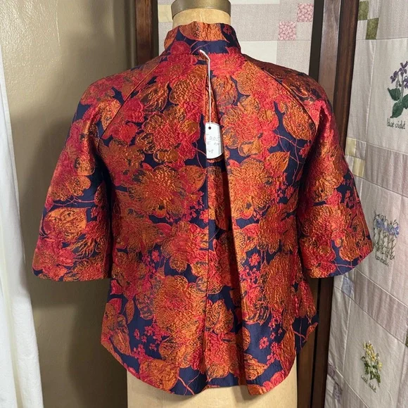 1960s Style Brocade Swing Jacket “Jackie O” Evening Coat • Mandarin Collar - Picture 3 of 15